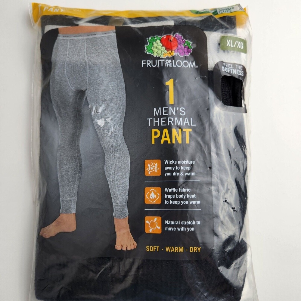Fruit of the Loom MEN'S XL Thermal Black Underwear Bottom Pants Long Johns